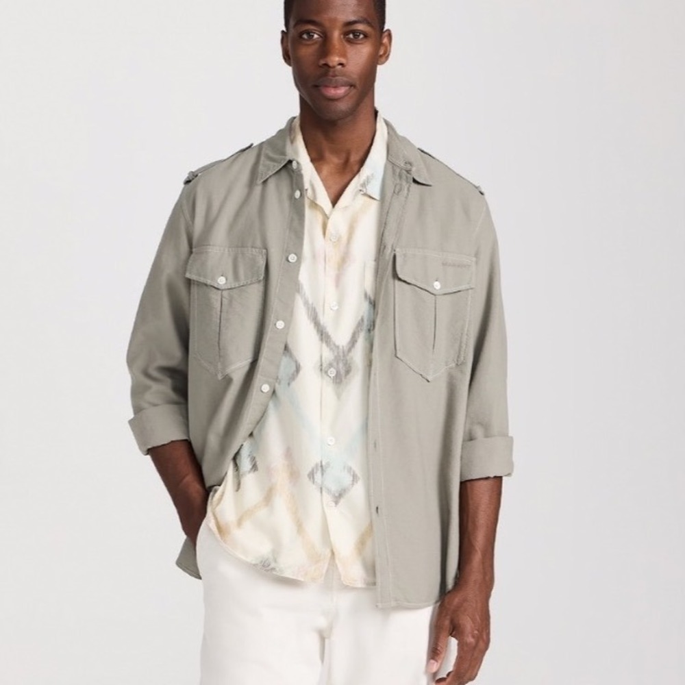 NN07 Julio SS 5654 Mens XL Geometric Ikat Short Sleeve Button Down Shirt Cream